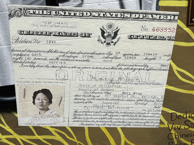 Closeup of Mary Wing's citizenship card