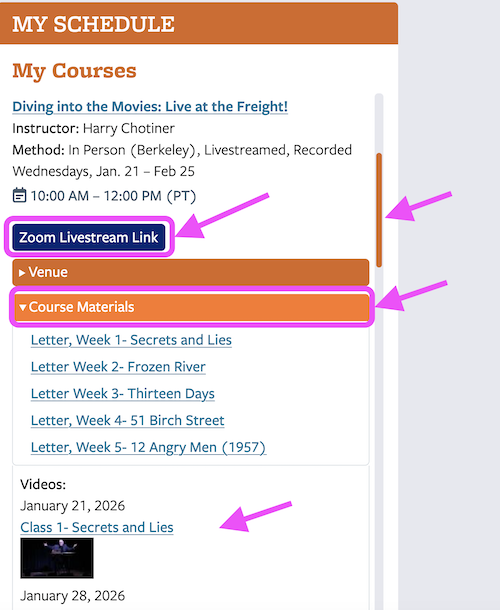 View of course listing in Member Dashboard